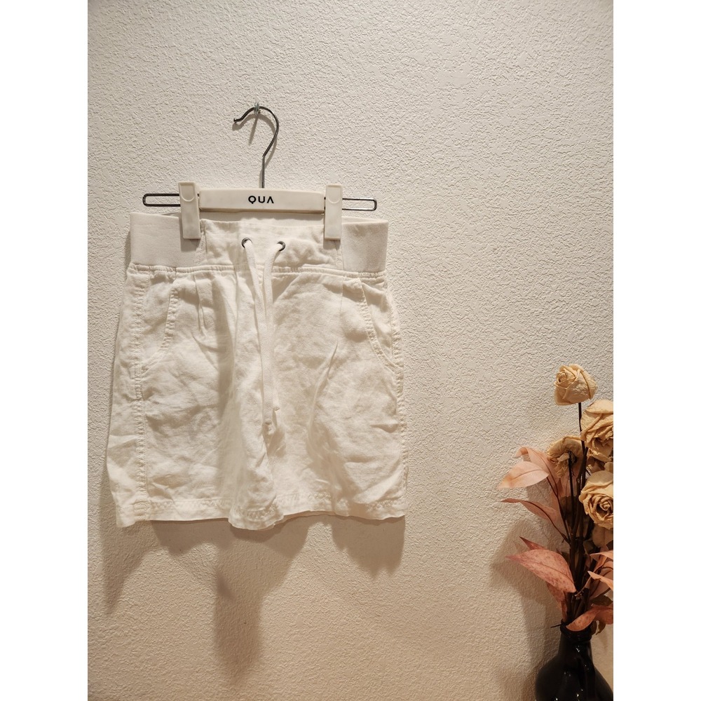 Athleta Women's Size 0 White Linen Blend Pull-On Skirt with Drawstring‎ Waist